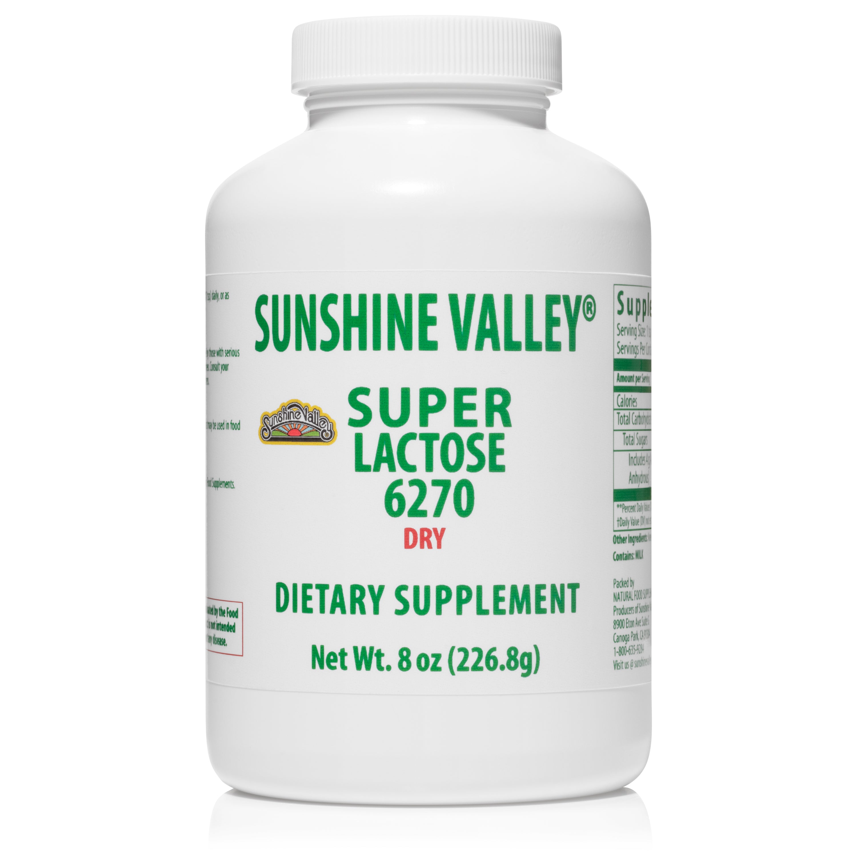 Sunshine Valley® Super Lactose DRY Free Flow Pour 6270 Dietary Supplement Powder 8 oz Sunshine Valley